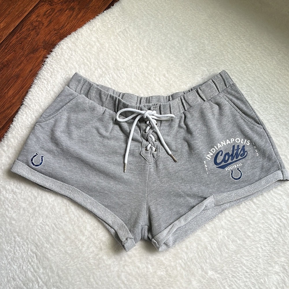 NFL INDIANAPOLIS COLTS Embroidered Lace Up Terry Shorts - Gray